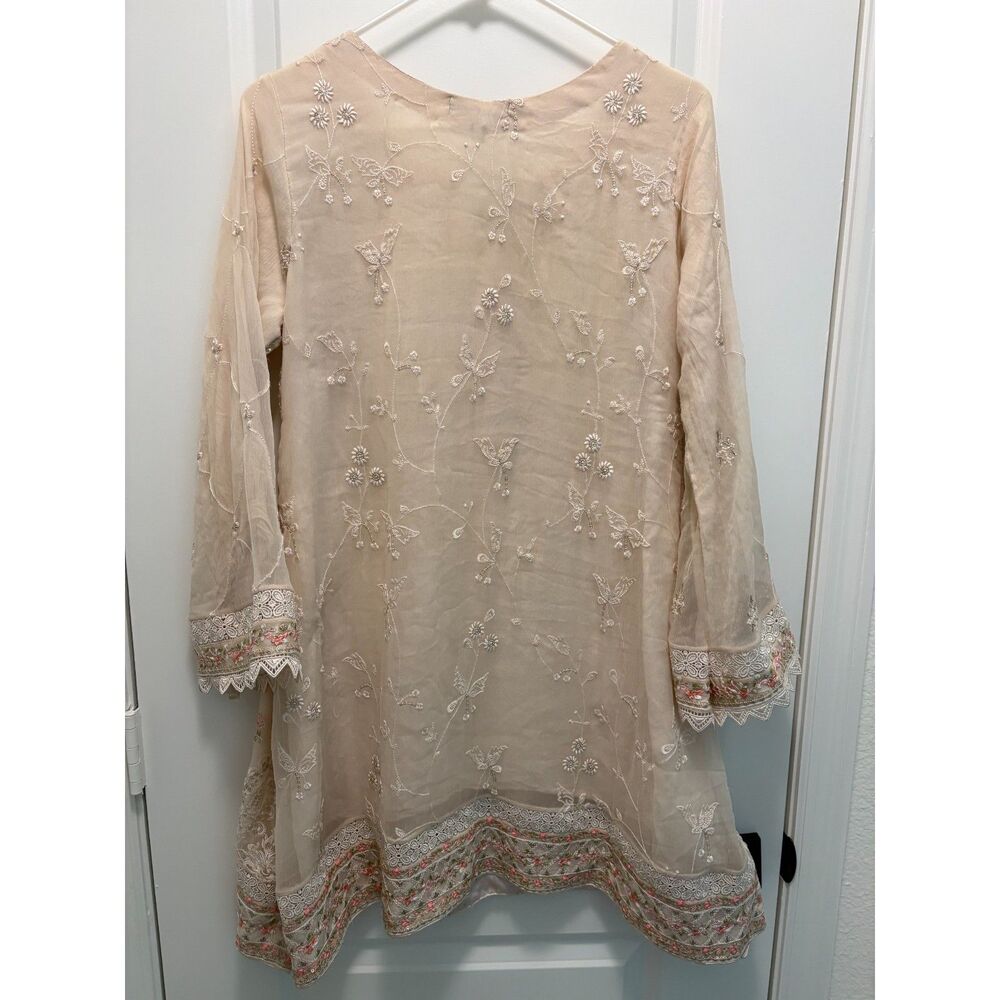 Roop Sari Palace Pakistani Embroidered Kurta Tunic Size S Blush Fully Lined - Picture 8 of 12